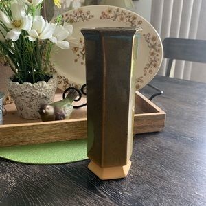 Ceramic Vase in Green w/blue drip accents